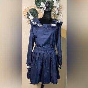 Navy Blue Sailor Dress with White Trim